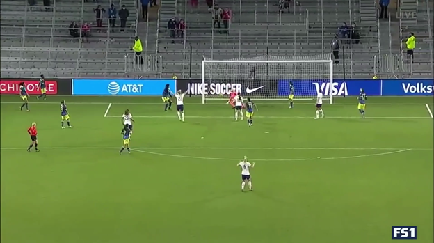 Mewis makes a nice volley into the goal. The focus is on Mewis as the goal scorer, and Lloyd for her assist, but none of this would have happened without Macario's quick attack, her drawing the defense to her and then making the perfect pass. She makes players around her better.