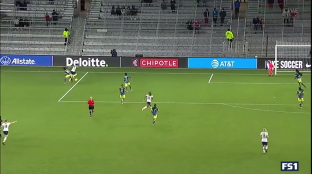 Lloyd makes a nice fake and heads left toward the endline.