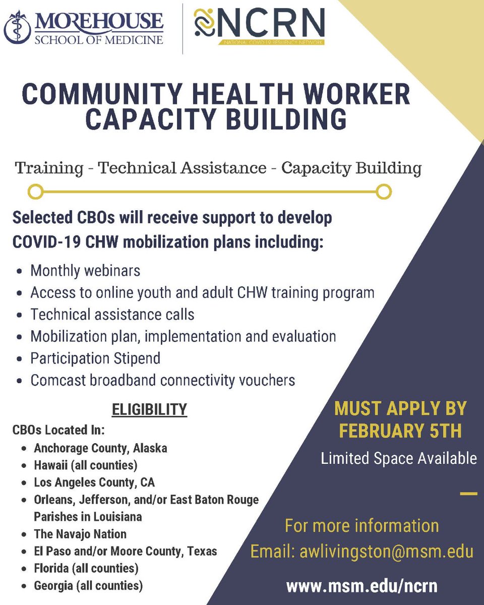 PapaOlaLokahi's tweet photo. Capacity building opportunity for organizations with community health workers.  All islands may apply!
.
.
.
#COVID19 #CHWs #communityhealthworkers #healthworkforcedevelopment #technicalassistance https://t.co/EUs8qMysHZ