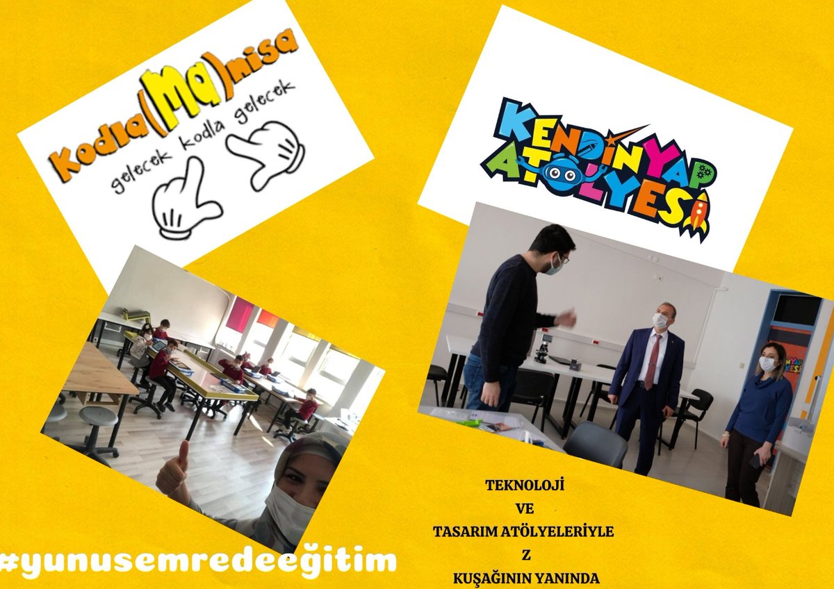 Teknoloji ile donatılmış atölyelerimiz uzaktan eğitimde öğrencilerimizin yanında oldu!
👉🏻Manisa Kendinyap Çocuk Atölyesi
👉🏻Yunusemre Kendinyap Atölyesi
👉🏻Kodla(Ma)nisa Atölyesi
👉🏻Manisa Kendinyap Genç Atölyesi
#yunusemredeeğitim
<a href="/il_mem_45/">Manisa İl Millî Eğitim Müdürlüğü</a> 
<a href="/mdikici45/">Mustafa Dikici</a>
<a href="/mem_yunusemre/">Yunusemre İlçe Milli Eğitim Müdürlüğü</a>
<a href="/RayDemirtas/">Yıldıray Demirtaş</a>
