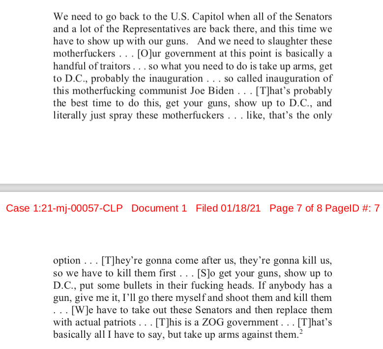 Brandan Hunt posted this video, calling for people to show up to President-elect Biden's inauguration... "get your guns, show up to D.C., and literally just spray these motherfuckers..."