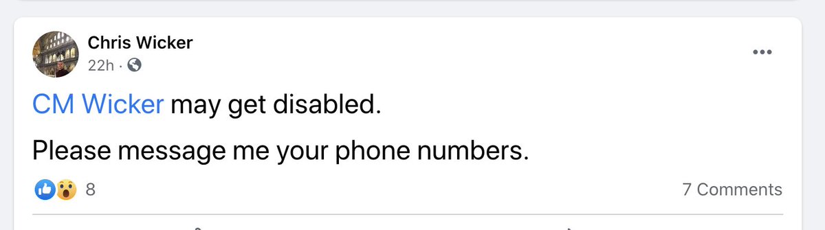 first let's link these online identities together, so we're all on the same page. we know chris wicker on twitter is the chris wicker with this facebook profile because he told us so. he used that account to post links to a CM Wicker facebook page & a chriswicker parler account