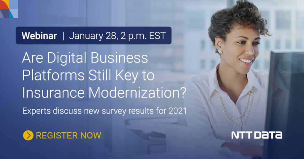 NTT_DATA_NA's tweet photo. Bonnie Wasgatt, COO @fg_life and Dev Ganguly, CIO @JacksonNational discuss #InsuranceModernization in 2021 in our new webinar https://t.co/J2H7Cn7kgi https://t.co/GYJU92fA5j