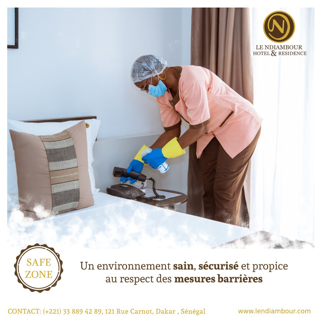 Depuis la mise en place du protocole sanitaire dans le cadre de la lutte contre la #COVID19 <a href="/ndiambourhotel/">Le NDIAMBOUR Hôtel et Résidence</a> continue à veiller sérieusement au respect de celui-ci pour garantir à la clientèle, de manière permanente, un espace favorable au respect strict des #mesures #barrieres