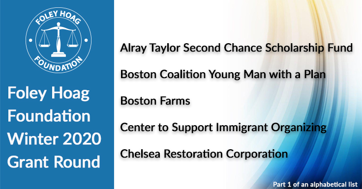 FoleyHoagFDN's tweet photo. Our first group of Winter 2020 Grant Round recipients: 
@AlrayScholars, Boston Coalition Young Man with a Plan, 
@ufiboston, @csioboston and @Chelsea_CRC. Read more at https://t.co/Me1zyJgkSI. https://t.co/CfPXnBSGc7