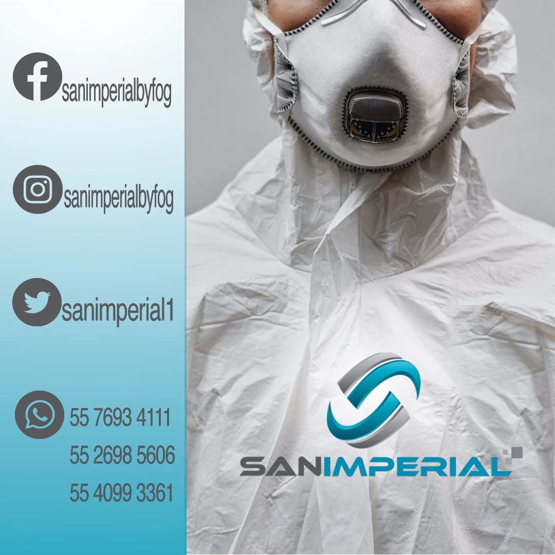 Sanimperial1's tweet photo. Sanitizar tu hogar y espacio de trabajo, ayuda de forma exponencial a reducir la propagación del virus.
 
Contamos con certificados avalados por COFEPRIS, para tu negocio. 

@En_laDelValle @En_Narvarte @LaNapolesCdMx @VInterlomas @PolancoLomas @CdSatelite https://t.co/nWucVmqjic
