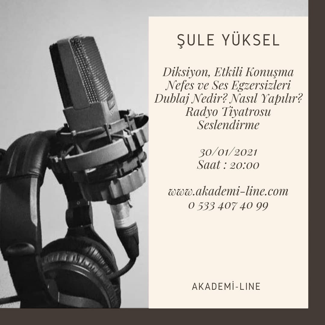 AkademiLine's tweet photo. Şule YÜKSEL ile Diksiyon'dan Etkili Konuşmaya, Dublaj dan Radyo Tiyatrosuna, Nefes ve Ses Egzersizlerine harika bir seminer . Yerinizi ayırmayı unutmayın. 

#ses #sesegzersizi #diksiyoneğitimi #diksiyon #etkilikonuşma #radyotiyatrosu #nefes #nefesegzersizi #dublaj #seslendirme https://t.co/uDERGp4pJx