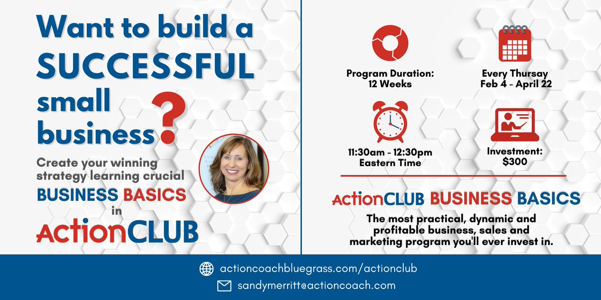 BluegrassCoach's tweet photo. Are you a new business owner or a small business owner looking to increase sales? Join #ActionCLUB - Classes start Feb 4! https://t.co/KjLF0TmAKx
#businessowners #smallbusinessowners #businessclass #actioncoach #louisvillebusiness #businessbasics #Entrepreneurship https://t.co/D4t8kpbpWW
