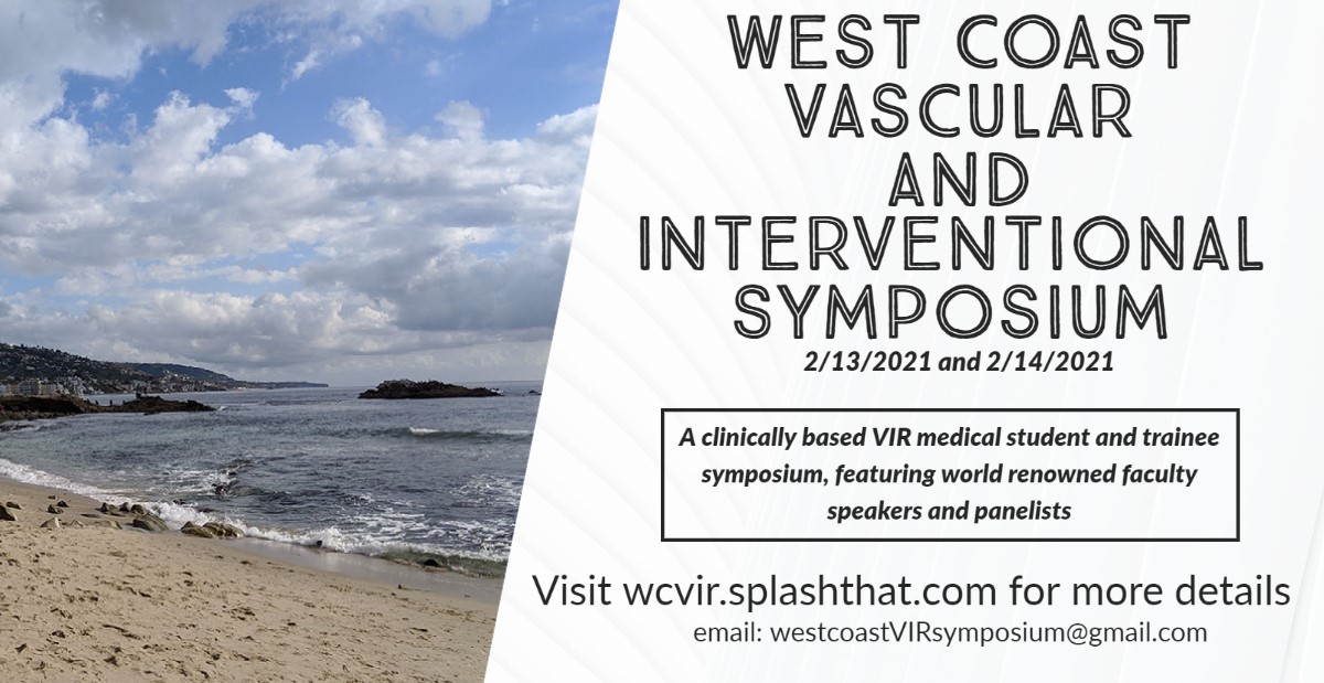 Join us for the WCVIR Resident/Medical Student Angio Club, which will be held on 2/13/2021 at 4:00PM PST, as a part of the West Coast VIR Symposium. AngioClub and WCVIR Registration info can be found at wcvir.splashthat.com 
<a href="/VISLAMDSCAIP/">GVATAKEN</a> @sipan_MD <a href="/Ajairam_MD_IR/">Abhi Jairam</a> <a href="/ZaeemBillah/">Zaeem Billah</a>