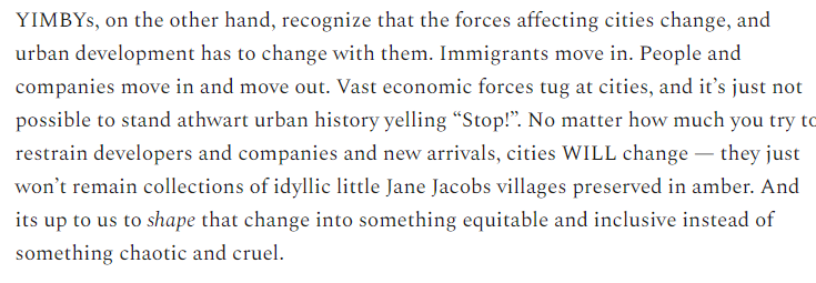 18/Whereas YIMBYs recognizes that cities will always grow and change, and we can't preserve them in amber. Instead, we have to shape their growth into something equitable and inclusive.