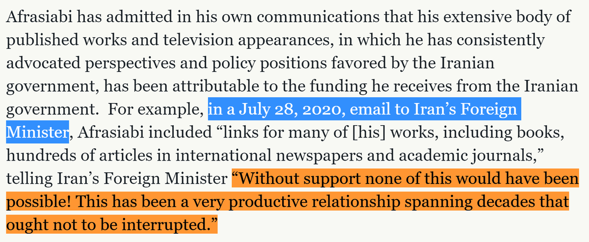 More on Afrasiabi's direct connection with Zarif & how none of his work would have been possible without support from  #Iran's regime.