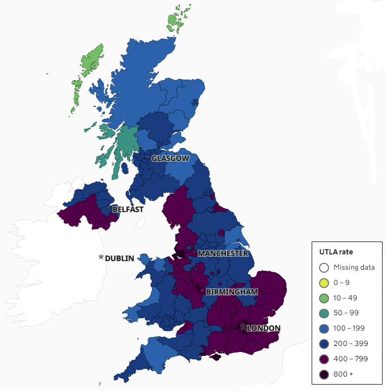 This map illustrates this much more clearly. Many areas of the country still very badly affected by new infections. This affects NHS healthcare in pretty much every part of the UK. 3/7