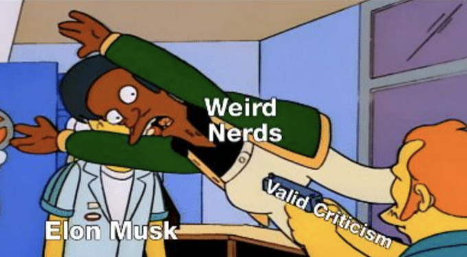 BesDMarx's tweet photo. @sammajammaz the replies every single time someone criticizes elon musk: https://t.co/y2xmwXnMWW