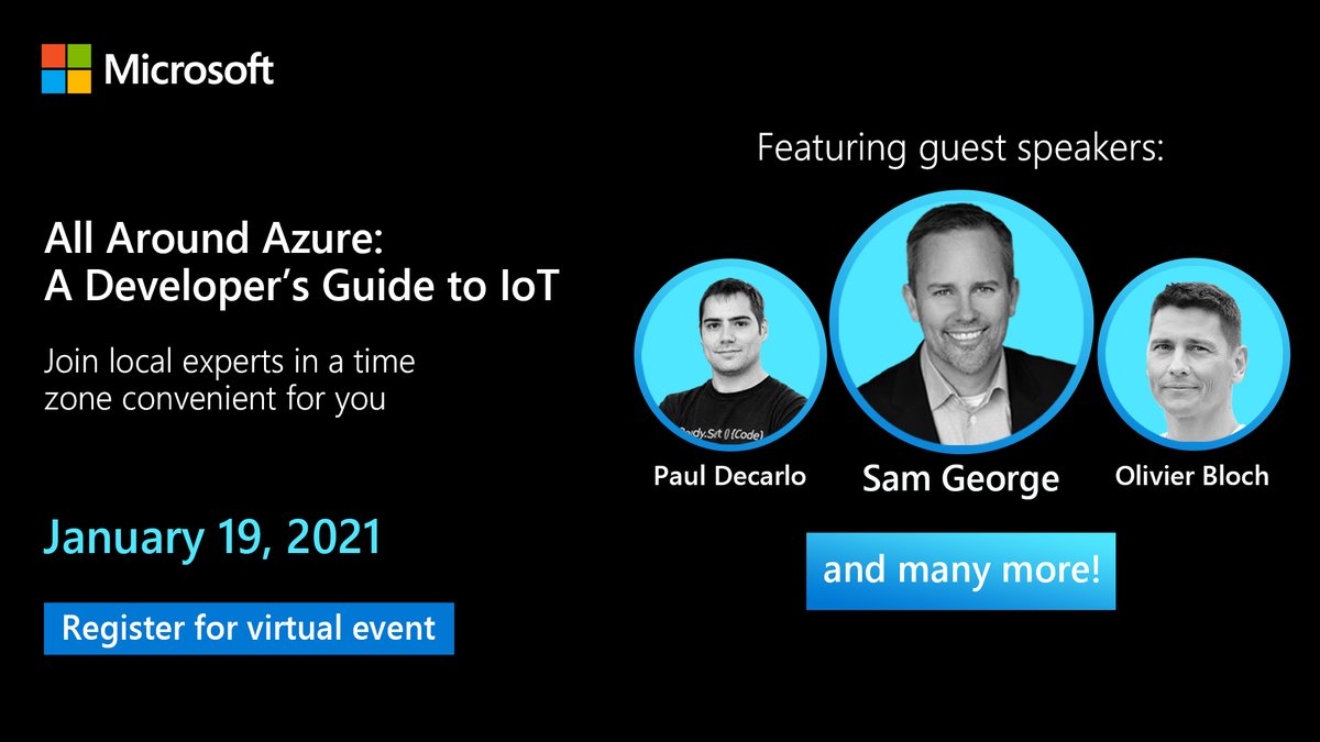 windowsdev's tweet image. Microsoft has curated a guided learning journey for #IoTDevs interested in certification and wanting to explore Azure services. Sign up for the #AllAroundAzure virtual event on January 19 to take part. msft.it/6012pUT4A #MSIoT