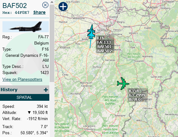 SirListenalot's tweet photo. #F16's #BAF501-502 to Kleine Brogel, #KC135 #BLUE01 to Ramstein https://t.co/7JNpembdOt