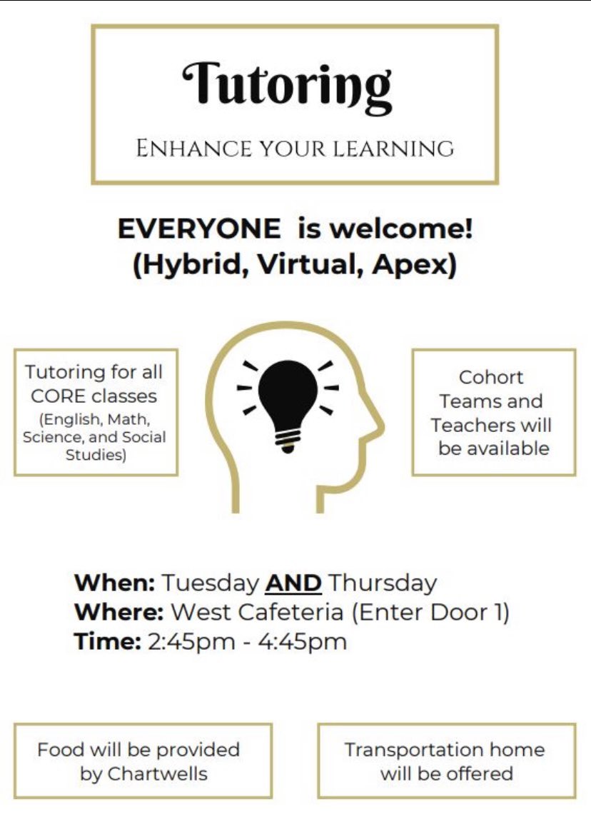 If you are in need or additional help/support in any of your classes, please see the information below regarding tutoring that is now being offered after school!