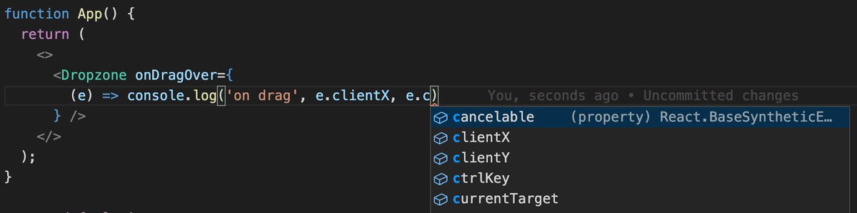 React ships a lot of types that can be used for event handlers. These are great for giving you type hints on specific events so that your handler functions are easier to write.Here's an example of the React.DragEventHandler type. https://gist.github.com/chenkie/d3ce07332b6fe24902f47a9b92401e89#file-react-types-ts-L35-L46