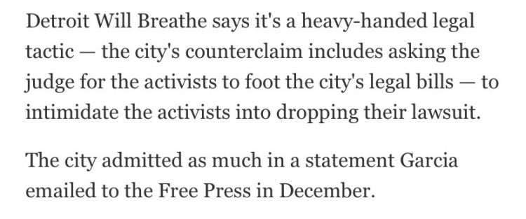 This is the first time the City of Detroit has ever sued victims of police brutality. The City’s lawyer admitted the point is to drain resources from the movement against police brutality.