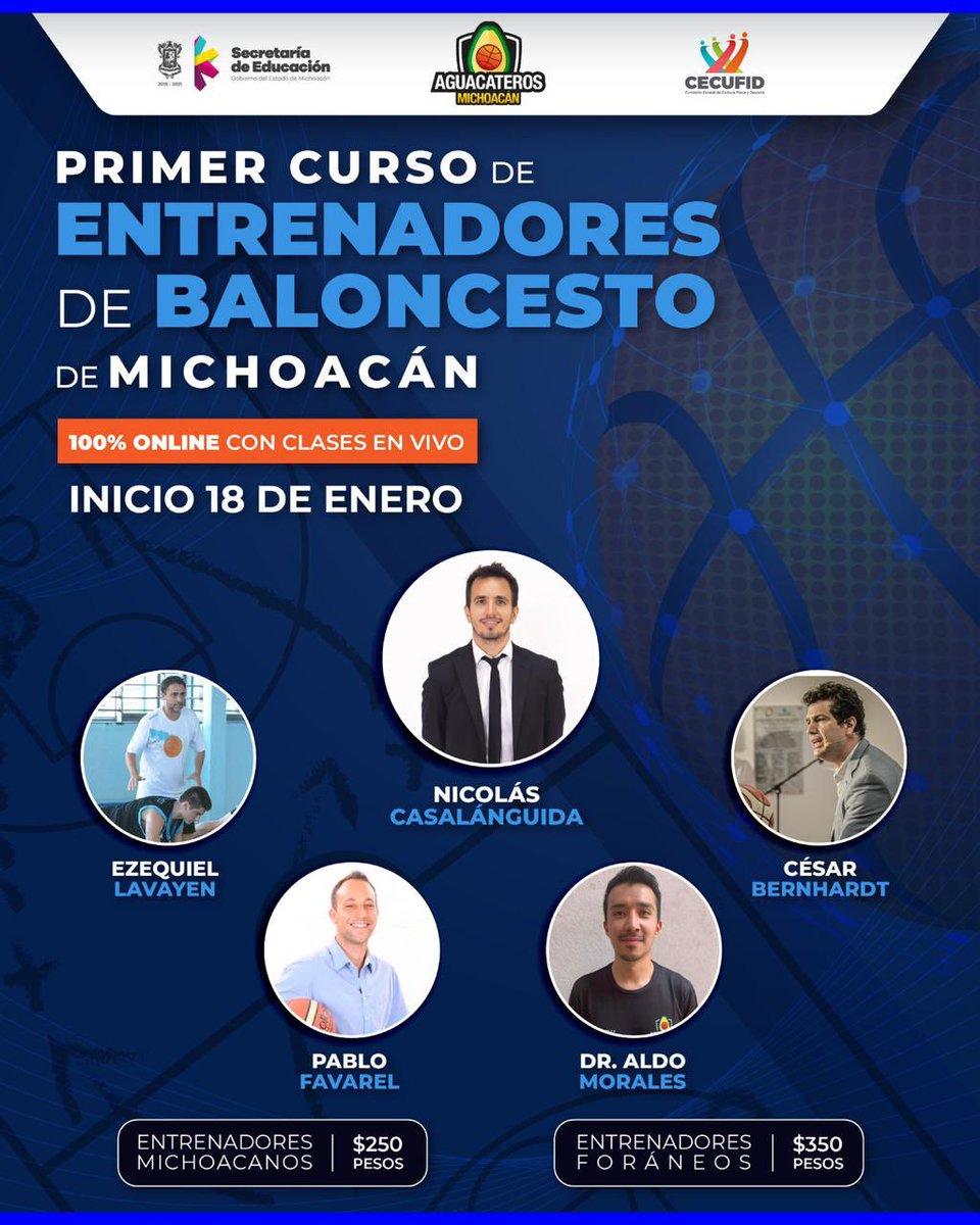 Con una ceremonia de bienvenida virtual por parte de las autoridades y con la realización de las primeras dos clases del programa, se inició este lunes de forma oficial el Primer Curso de Entrenadores de Baloncesto de Michoacán 🏀📖

👉🏻 bit.ly/3pcce9n