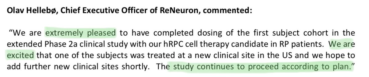  #RENE Given the recent enthusiasm by both the CEO and the Principal Investigator validates the thesis that the expansion Cohort will be SafePotentially showing further improved GAME CHANGING results for this “innovative” Stem Cell Therapy