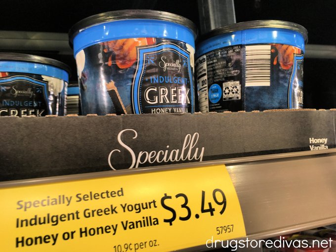 Yogurt on a shelf in the store.