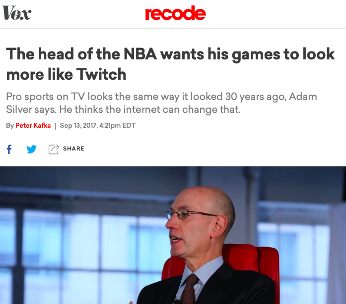 Over 3 years ago Silver talked about how the future of #NBA broadcasting would be similar to #Twitch... "I think our game, not next year, but three, four, five years from now it's going to start looking very different." 
➤ It's go time... ⏳ #alternativestreams
