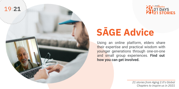 Aging20's tweet photo. Day 19 - Tel Aviv - SĀGE. This online platform allows older adults to share their expertise and wisdom. Learn more and get involved at https://t.co/dOKvQKM3e9. #21days21stories @FINDASAGE https://t.co/TPLrC4rdGe