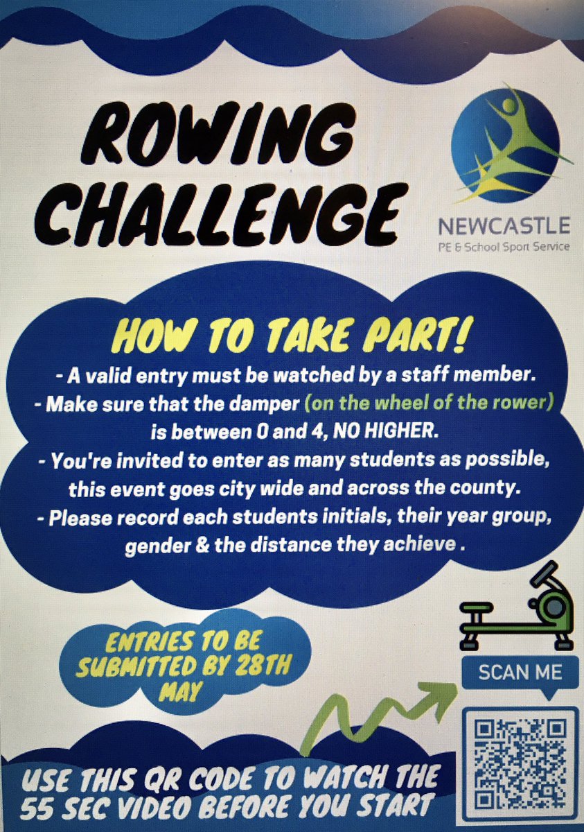 PE_SportService's tweet photo. 📣📢 Secondary Schools of #Newcastle📢📣 We’ve just shared details of our Rowing Challenge via📧, so check your inboxes. Do you have rowing machines at Sch✅students who like rowing &amp; are in Sch✅Do YOU &amp; colleagues like rowing✅
Then dust off the rowing gear &amp; jump onboard😀🚣‍♀️🏆 https://t.co/jzeroAQIK2