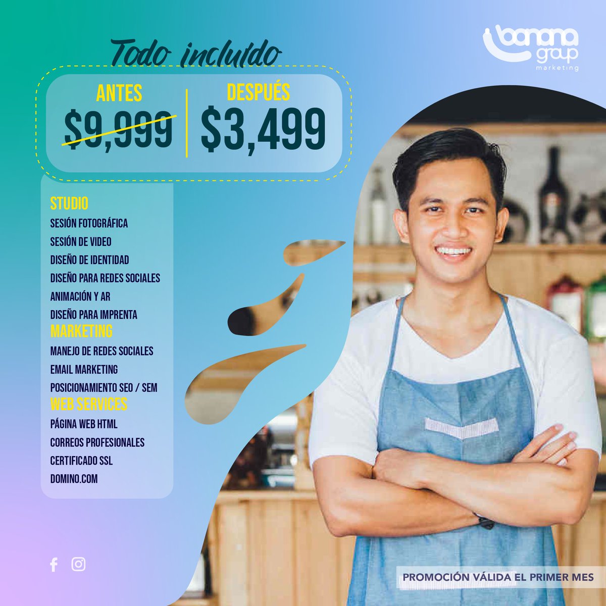 TU MOMENTO DE CRECER HA LLEGADO.

Ponte en las mejores manos... ¡en manos de los expertos! 📈
Contrata tu paquete hoy mismo por sólo $3,499 tienes TODO incluido:
🍌Studio
🍌Marketing
🍌Web Services

Contáctanos:
📲 (624) 199 4467
📩 info@bananagroup.mx 

| bananagroup.mx