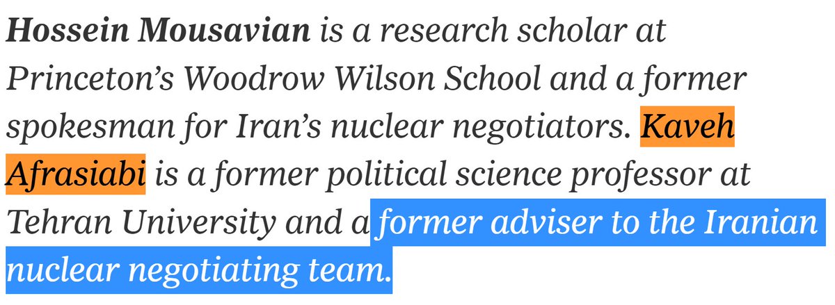 Afrasiab & Mousavian were provided a platform by  @nytimes to push  #Iran's talking points, calling on the West to further appease  #Iran's regime & provide a list of concessions along with "recognizing the regime's rights." https://www.nytimes.com/2012/05/12/opinion/critical-threshold-in-the-iran-crisis.html