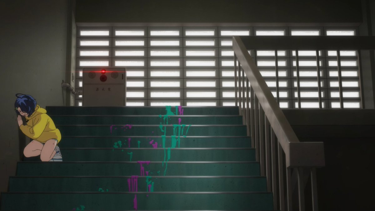 eggstatic and bouncy so far, we see gloomy moments like this one showing Ai's self-doubts, really enforced by the fact that she's going down a staircase as the pace of the episode drops. We also get glimpses of Ai's past with Koito, which I feel are still a bit too scattered-
