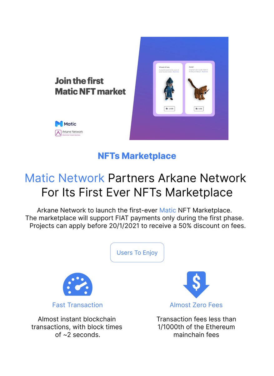 immaXBT's tweet photo. #NFTs marketplace on @maticnetwork will come with:

- Almost zero fees
- Near instant transactions
- Highly scalable to millions of users

#movetomatic #layer2 #NFTs
#CTBot Adrop Avg 0.00003 eth 50 https://t.co/OXQISbZ3Dg