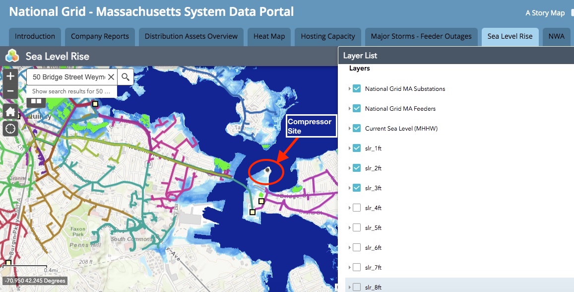 Powers4People's tweet photo. @RichGlickFERC A gas company's own data portal showing what happens a few ft above seal level rise.๐คฆโโ๏ธ. Quincy is a city, not a small rural town. Who is benefiting from this project? Not gas payers/users. When this project is reheard, I hope someone starts asking some logical ?s.
#NoCompressor https://t.co/N0yY99mtyp