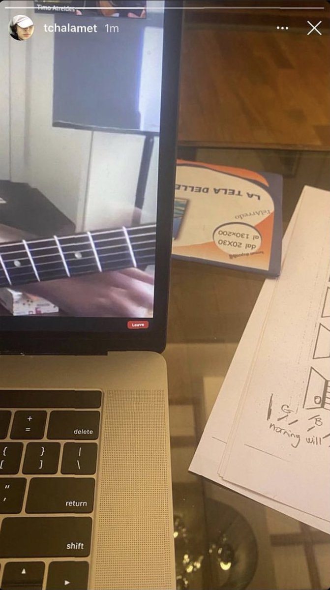 November 10, 2020 - Timothée stories a Zoom guitar lesson, practicing “When the Ship Comes In”