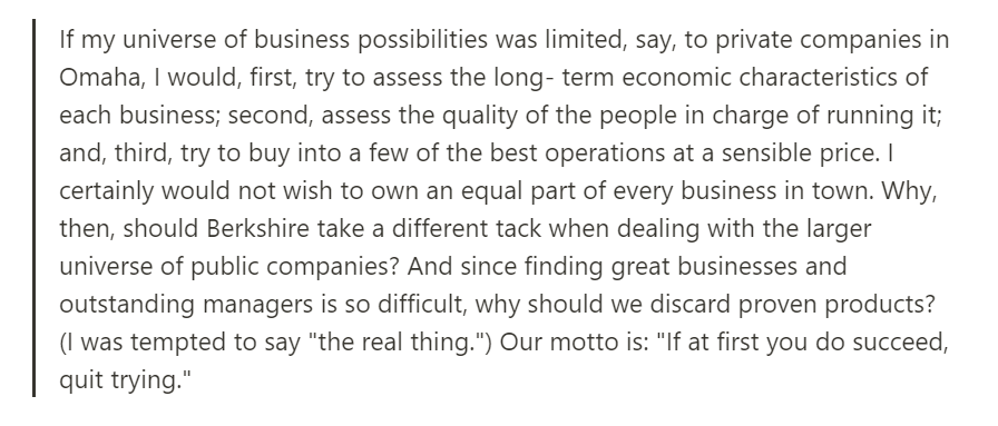 Here is another summary of his investment process. He frequently drills this home