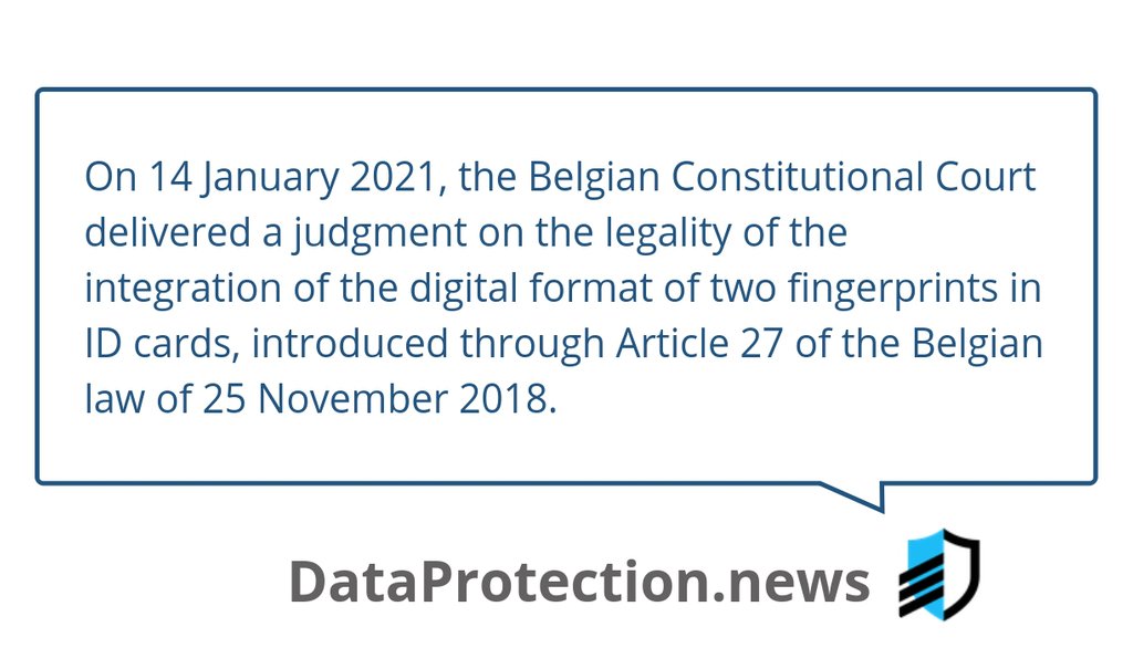 GDPRbuzz's tweet photo. Digital fingerprints on ID cards – no violation of the right to privacy, says Belgian Constitutional Court: https://t.co/IOnAn4Jx2y

#identity #Privacy #Dataprotection #GDPR #DigitalFingerprints #DataPrivacy #PrivacyNews #CyberSecurity https://t.co/oIUfEhkSrn