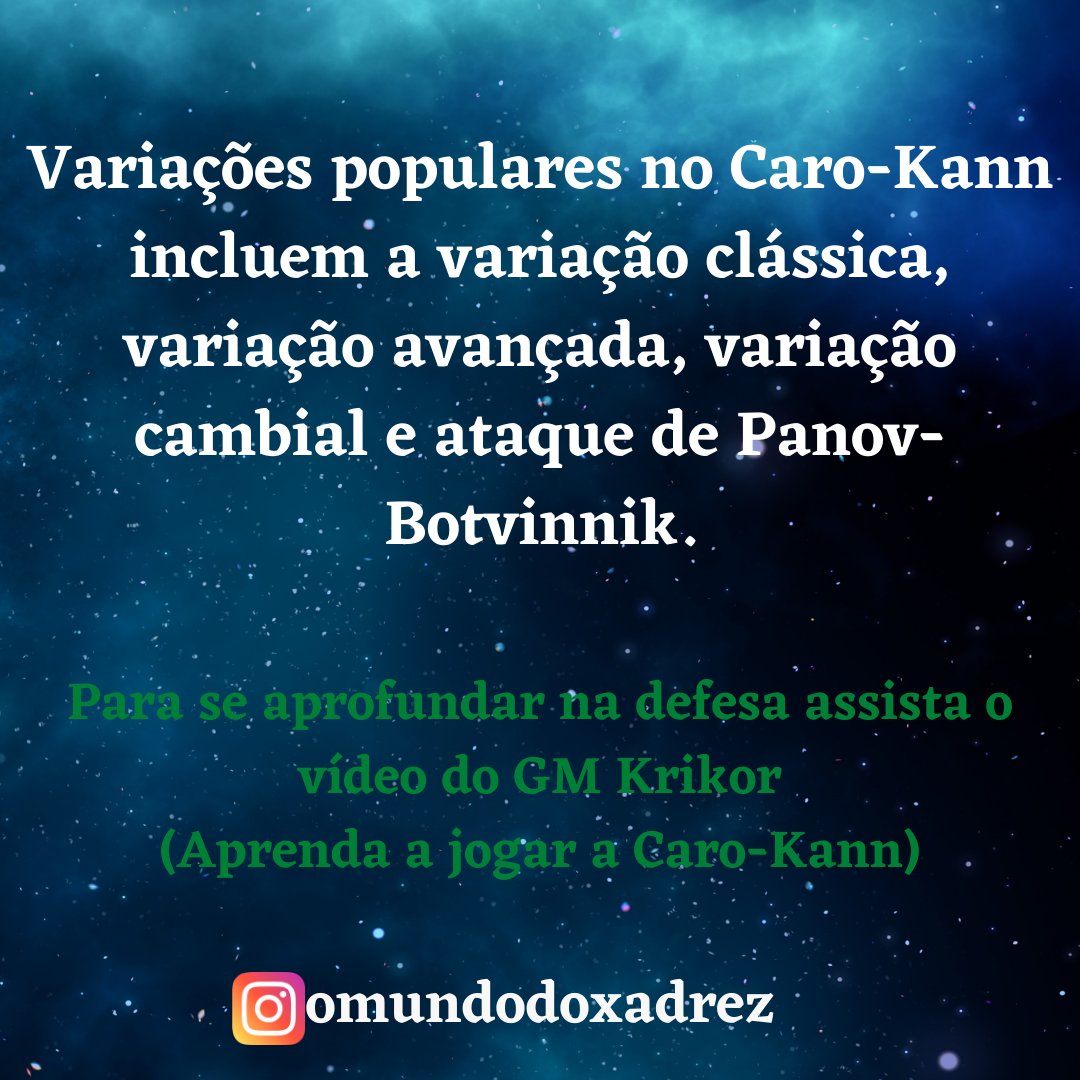 O mundo do xadrez on X: Hoje vamos conhecer um pouco sobre a Defesa Caro- Kann 👨🏻‍💻 Arraste para o lado 👉 #xadrezbrasil #xadrez #xequemate #xeque  #mate #omundodoxadrez #chess #estudarxadrez  / X