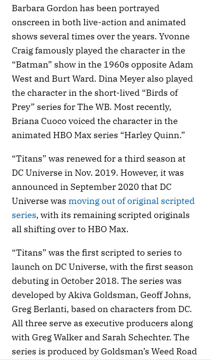 More detail on the casting..  Source; @Variety #dctitans #hbomax #titansseason3 #barbaragordon #savannahwelch