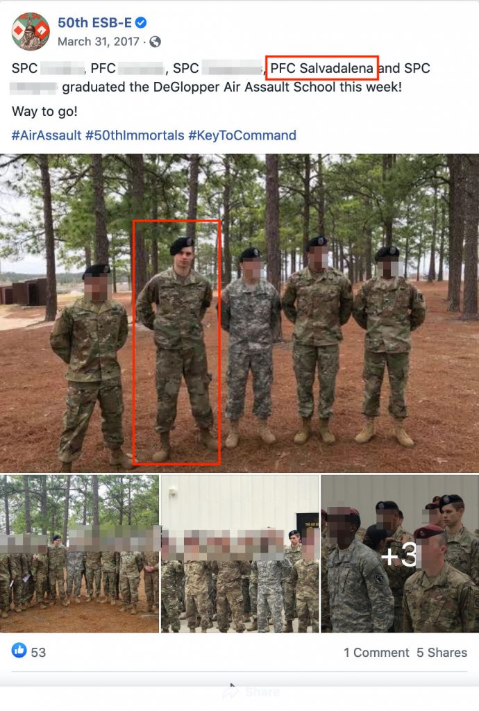9/ All of this while being a soldier in the US Army. In the 50th Expeditionary Signal Brigade at Fort Bragg, NC, to be be exact. Here he is at his Air Assault School graduation, something he talked about in both Iron March and Discord.