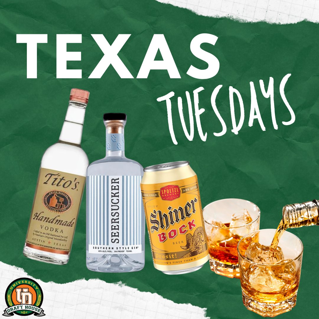 UDrafthouse's tweet photo. ✰ 𝐓𝐄𝐗𝐀𝐒 𝐓𝐔𝐄𝐒𝐃𝐀𝐘 ✰⁣
4.00 Texas Beers (Below 8% ABV)⁣
4.00 Titos⁣
5.00 Seersucker⁣
5.00 TX Whiskey (Straight &amp; Blended)⁣ https://t.co/9X8rHrmWy5