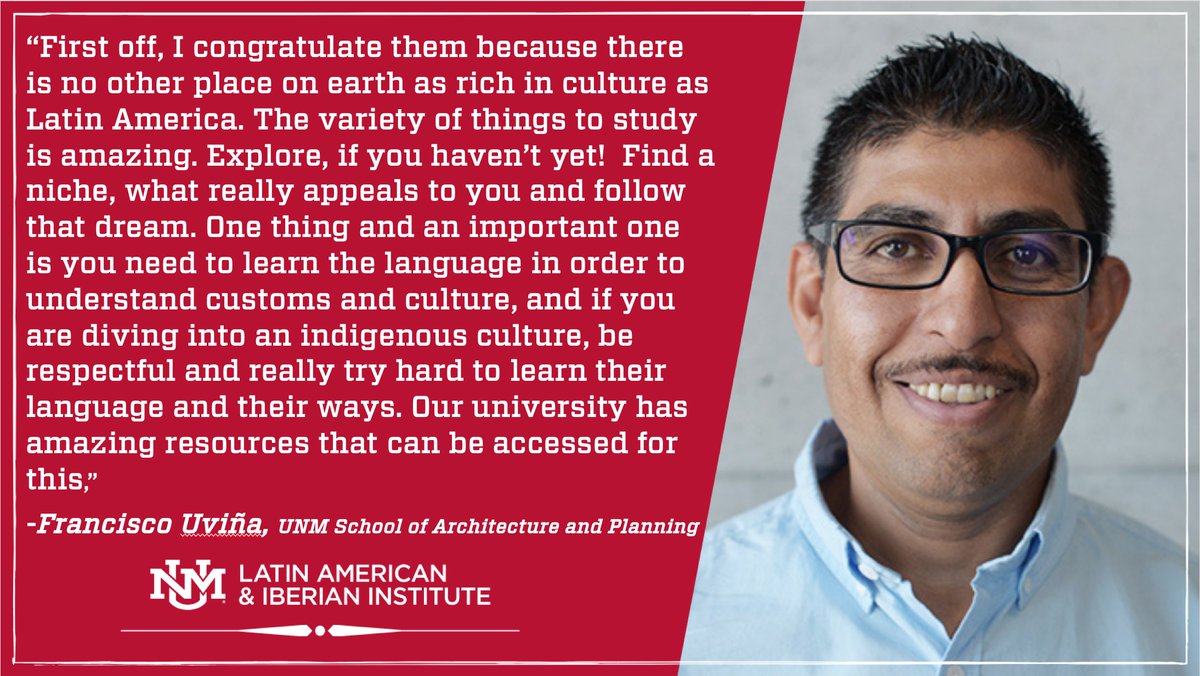 unmlaii's tweet photo. On day two of our advice for young scholars studying Latin America hear from #UNMLAII affiliate Francisco Uviña, a Senior Lecturer III in @unm_saap. You can also learn more about Uviña and his research here: #UNM https://t.co/1YSEDrKVfL https://t.co/IWJ1WmS5YA