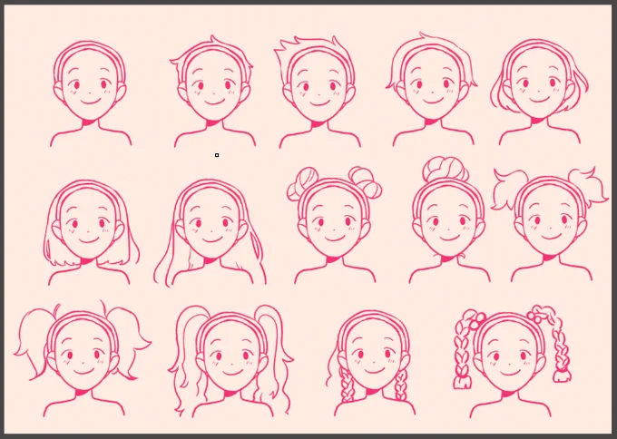 soo do you guys remember when i talked about making a picrew like last summer but then basically scrapped the whole thing, well i making a new one!! so here's some concepts for the hairstyles pls let me know what you think!! 