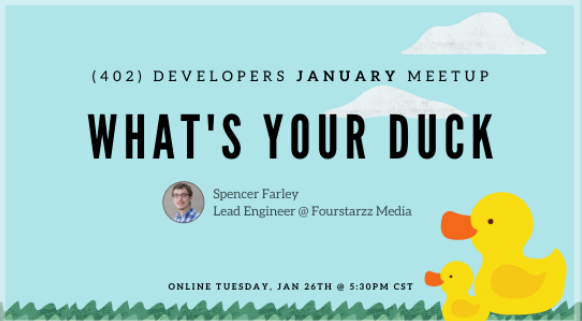 Join us next week, Tuesday 1/26/21, for 402 Developers meetup! This month's topic is all about building the right mental model for a design/problem solving process. #startuplnk

Click here fore more info! meetup.com/402-Developers…