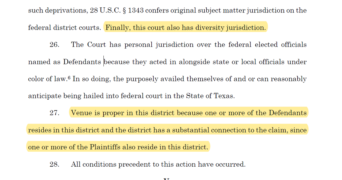 And - whoops! - so much for the lunar domicile theory of diversity jurisdiction. They just said that some of the plaintiffs live in the same district as some of the defendants.
