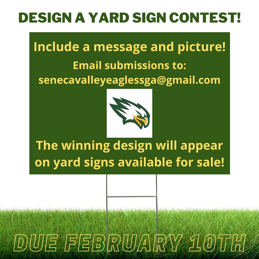 SVHS SGA ππ¦
π (@svhssga) on Twitter photo Students will have until Feb. 10th to design a yard sign! Make sure to include a message & pic. Submit designs to senecavalleyeaglessga@gmail.com. Please include your name & grade level in the subject line. The winning design will appear on signs that will be available for sale! Students will have until Feb. 10th to design a yard sign! Make sure to include a message & pic. Submit designs to senecavalleyeaglessga@gmail.com. Please include your name & grade level in the subject line. The winning design will appear on signs that will be available for sale!