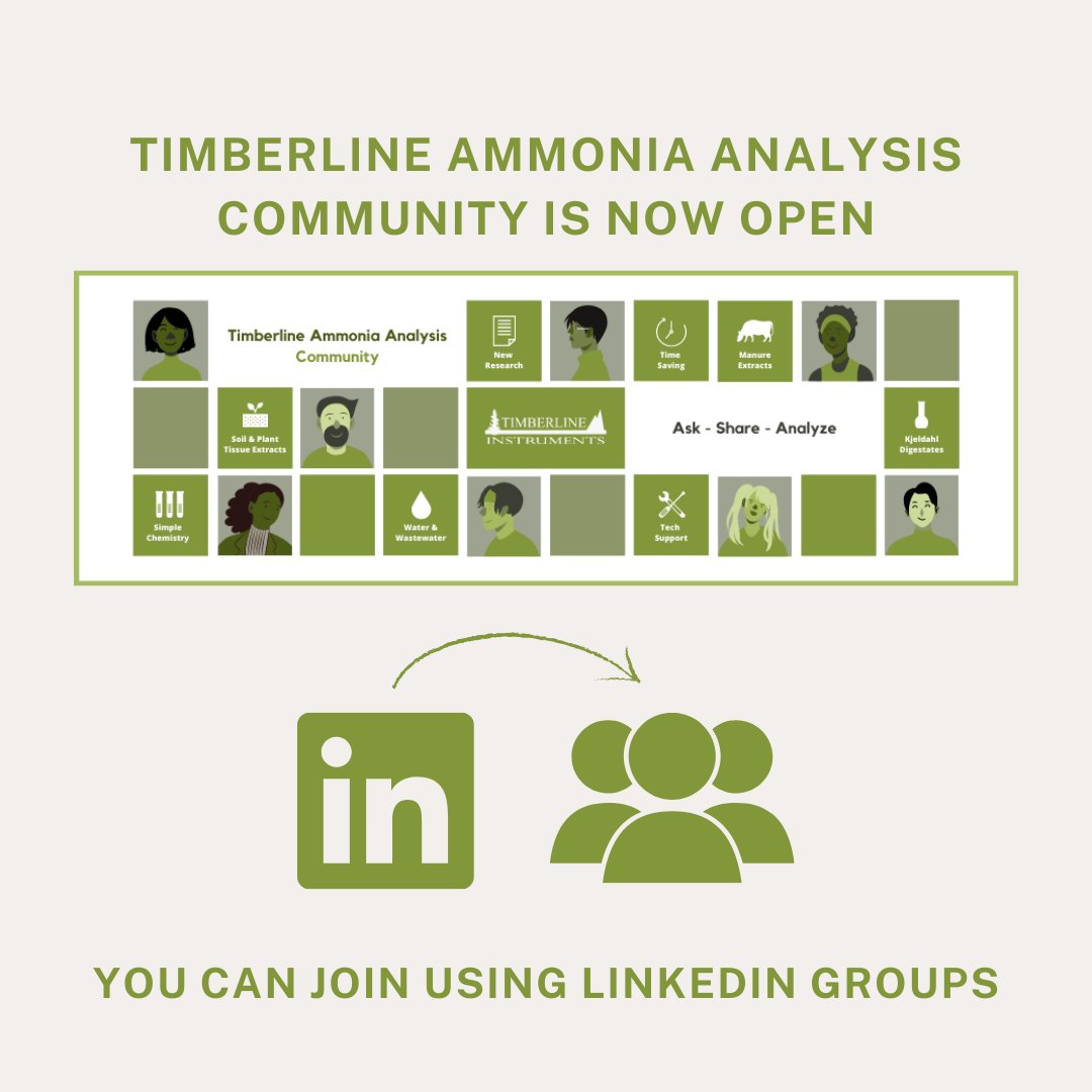 timberline_int's tweet image. Timberline Ammonia Analysis Group is now open on LinkedIn! You can ask ammonia analysis questions, share projects, and connect with others in the same field as you. Join using this link ow.ly/D5CP50Dcm8B #agtesting #soiltesting #watertesting #wastewatertesting #soilhealth
