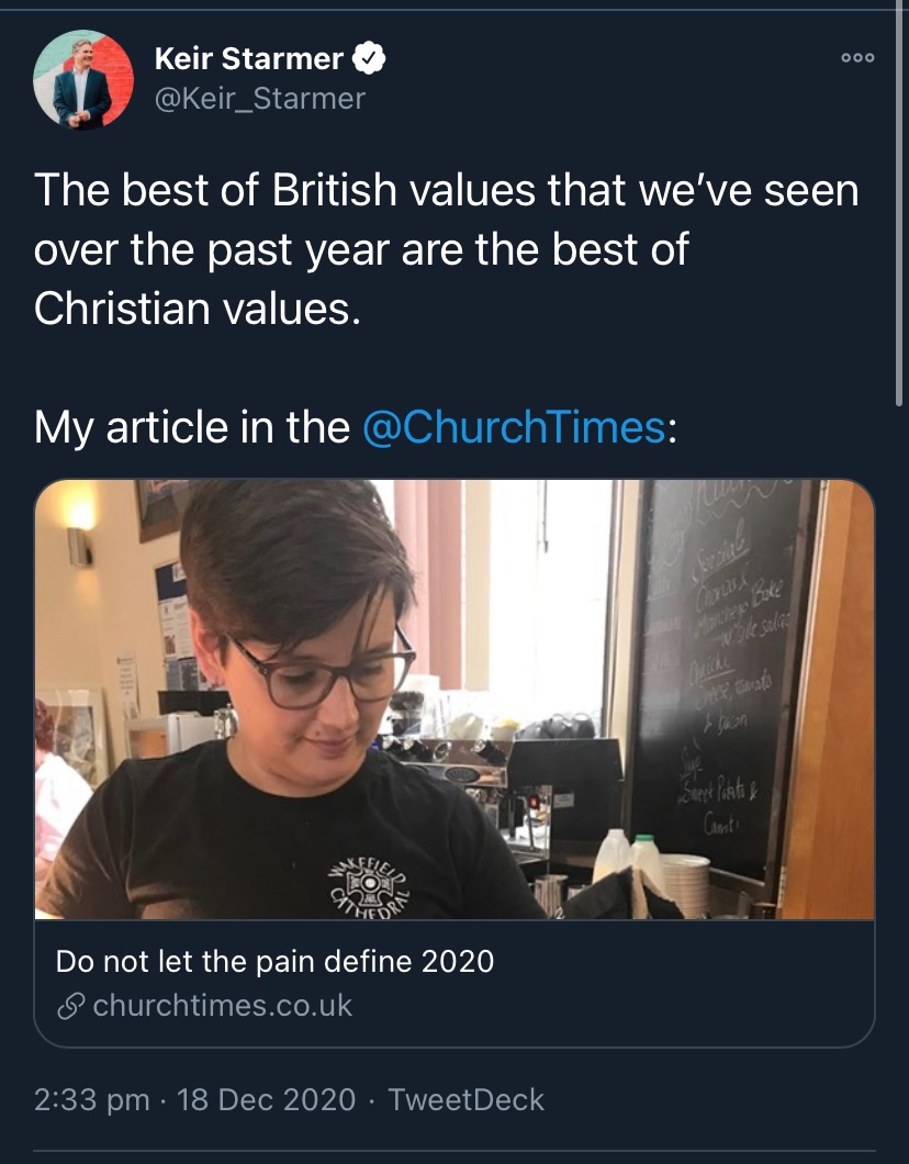 Starmer knows  is never gonna win a culture-war. Hence his dropping of pledges to retain FoM & any plans to rejoin , hence his willingness to be sat in front of a Union Jack, hence his enthusiasm for the Royal family, hence his articulation of trad Xtian values @ Xmas