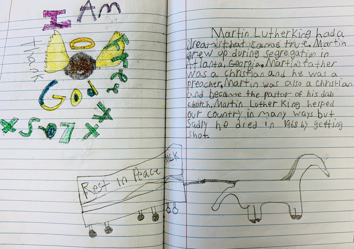 NBEBears's tweet photo. #BelovedCommunity of 3rd grade #giftedearners on #MLKDay2021 show #newlearning writing with #mainidea and #keydetails https://t.co/kT6nTmVu5q