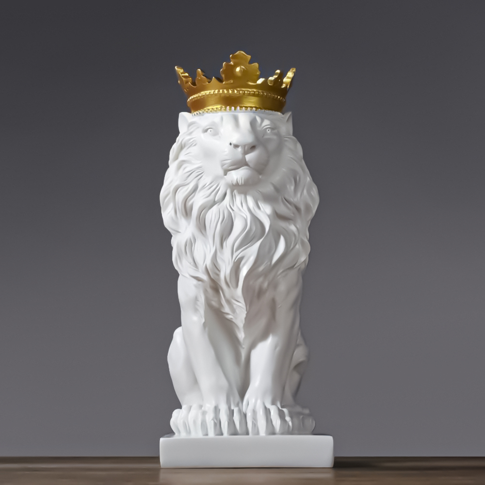 Bring a modern sense of royalty and power into any living space or office with the revered king of the jungle. This elegant modern sculpture comes in both black and white resin with a golden crown accent.

Shop Here: sprezzadesigns.com/collections/al…