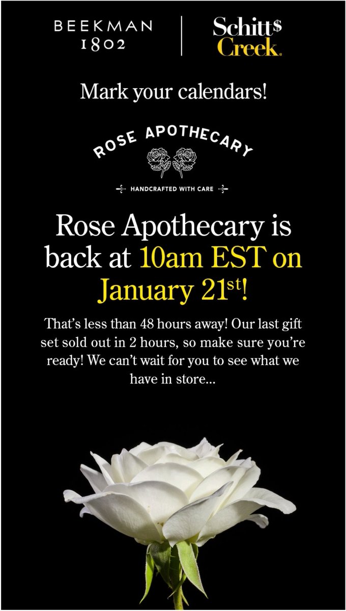 #SchittsCreek fans @Beekman1802Boys Rose Apothecary is back this Thursday π€π€ππ€ https://t.co/w371VS6VjL https://t.co/sh2oJK0a3q